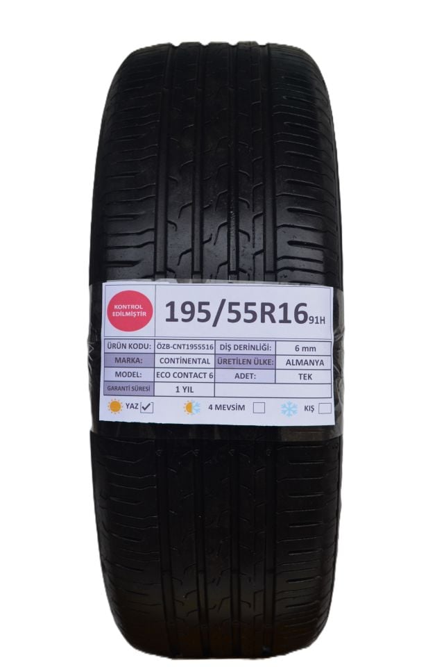 Continental 195/55R16 91H EcoContact 6 2.El Tek Yaz Lastiği