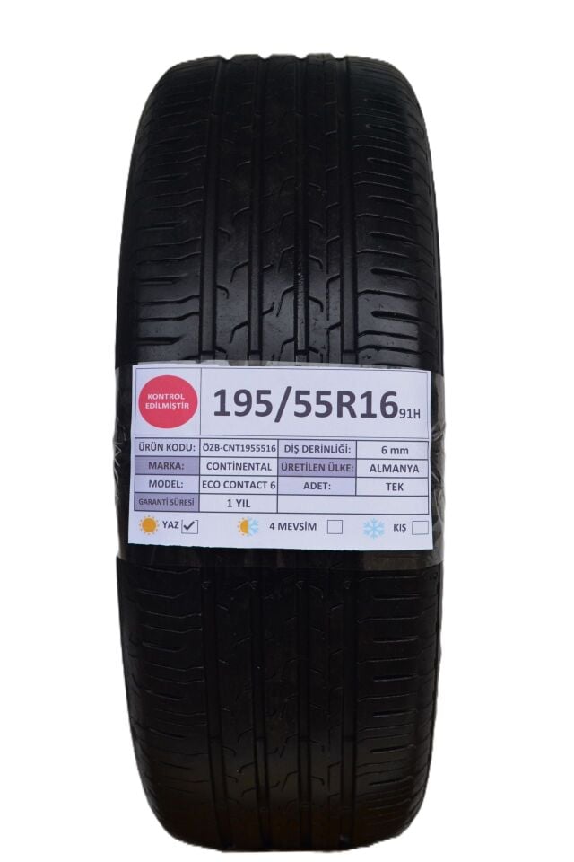 Continental 195/55 R16 Eco Contact 6 91H Yaz 2. El Lastik