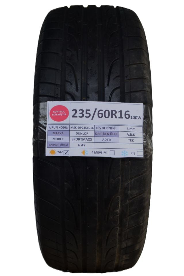 Dunlop 235/60R16 100W Sport Maxx 2.El Tek Yaz Lastiği
