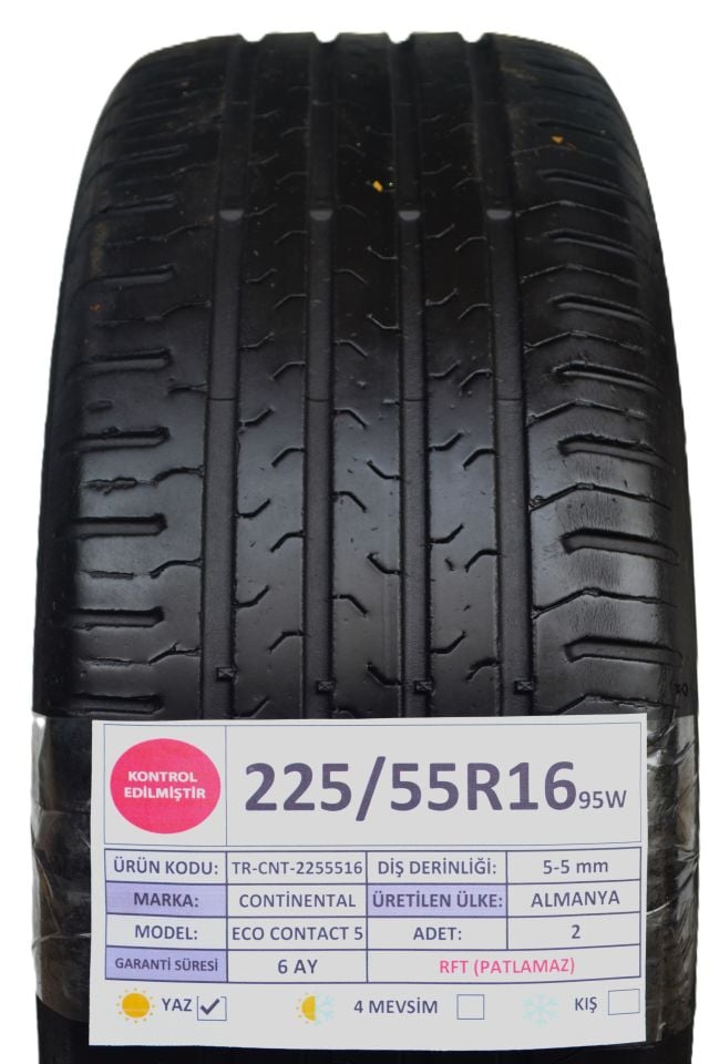 Continental 225/55R16 95W RFT EcoContact5 2.El Çift Yaz Lastiği