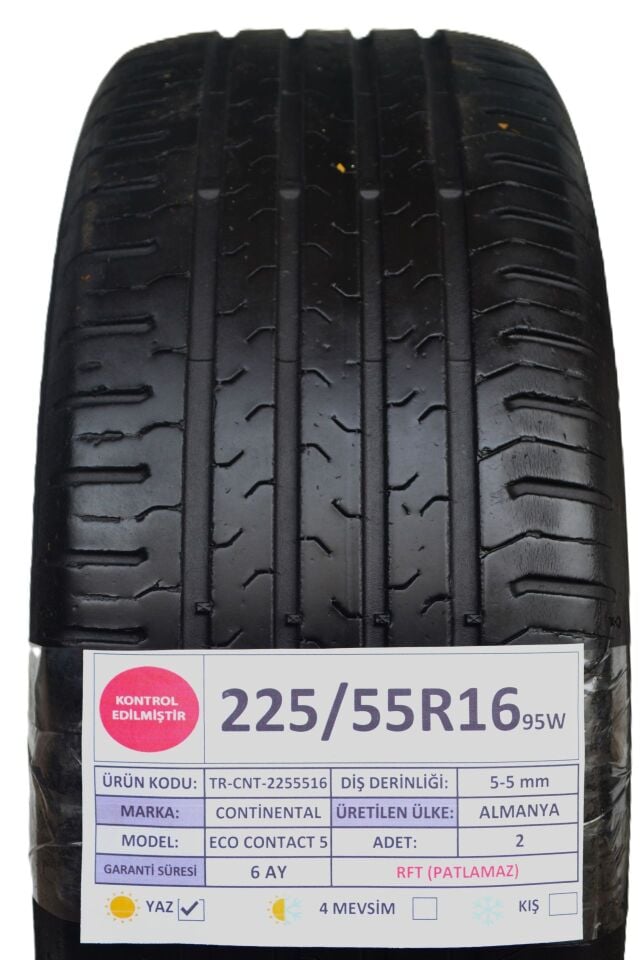 Continental 225/55 R16 Eco Contact 5 95W RFT Yaz 2. El Lastik Çift