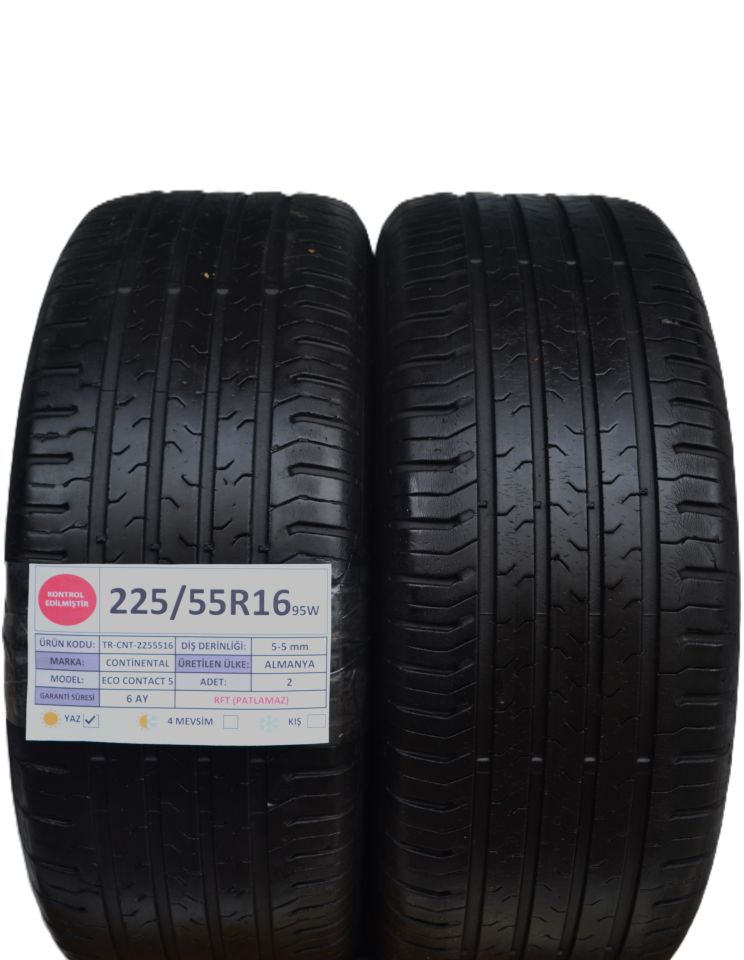 Continental 225/55R16 95W RFT EcoContact5 2.El Çift Yaz Lastiği