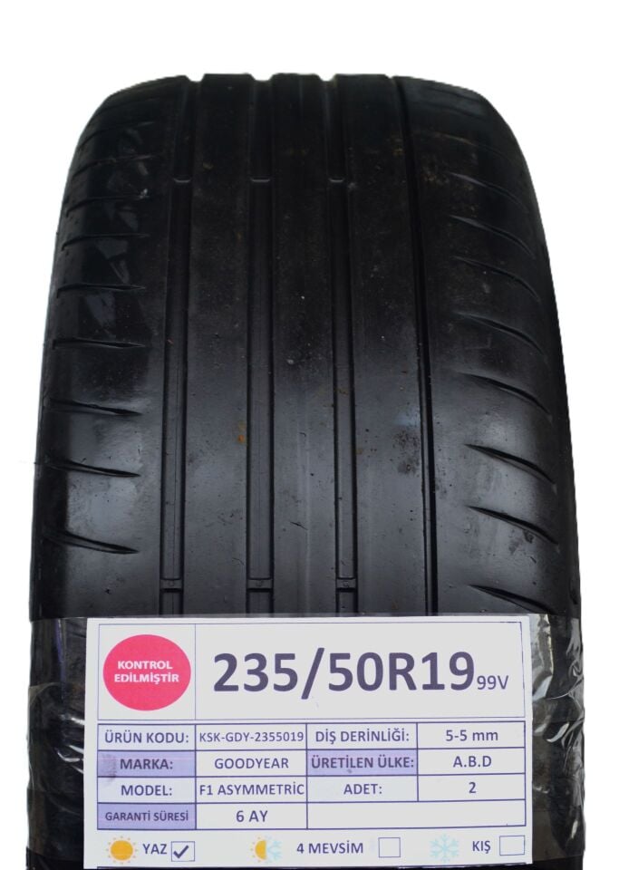 Goodyear 235/50 R19 F 1 Asyymetric 99V Yaz 2. El Lastik Çift