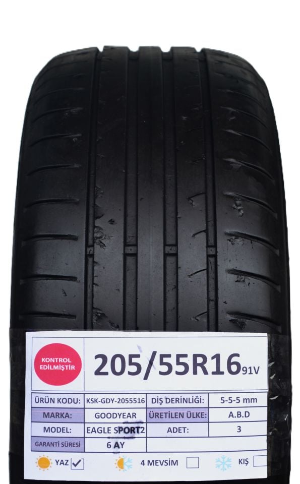 Goodyear 205/55R16 91V Eagle Sport 2 2.El 3Adet Yaz Lastiği