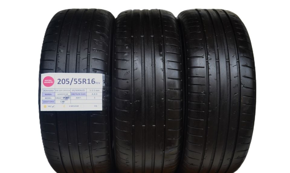 Goodyear 205/55R16 91V Eagle Sport 2 2.El 3Adet Yaz Lastiği