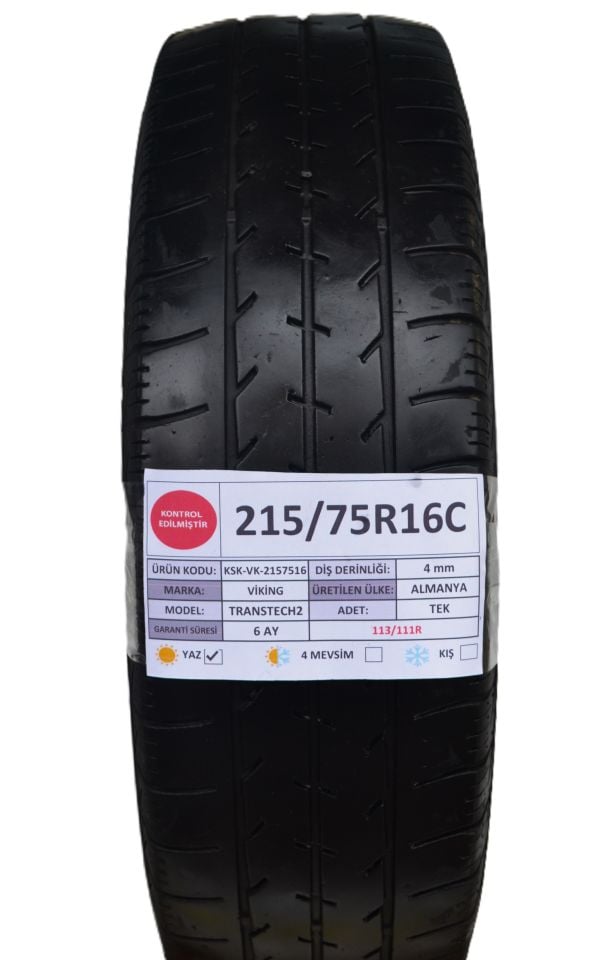 Viking 215/75R16C 113/111R Transtech2 2.El Tek Yaz Lastiği