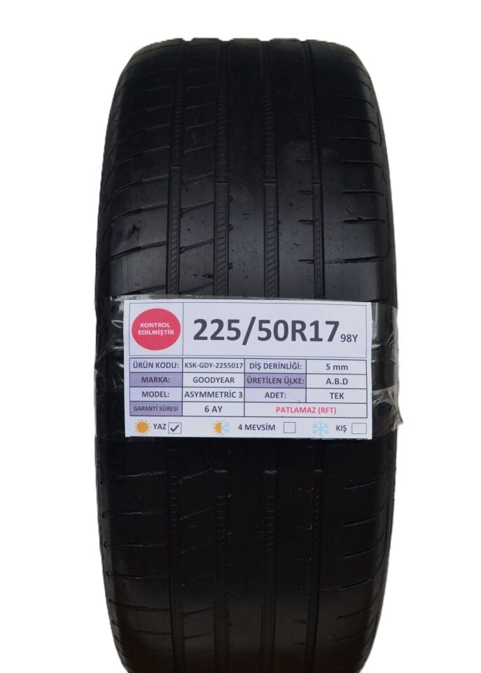 Goodyear 225/50 R17 Asymmetric 3 98Y RFT Yaz 2. El Lastik