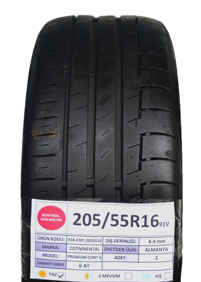Continental 205/55R16 91V Premium Contact 6 2.El Çift Yaz Lastiği