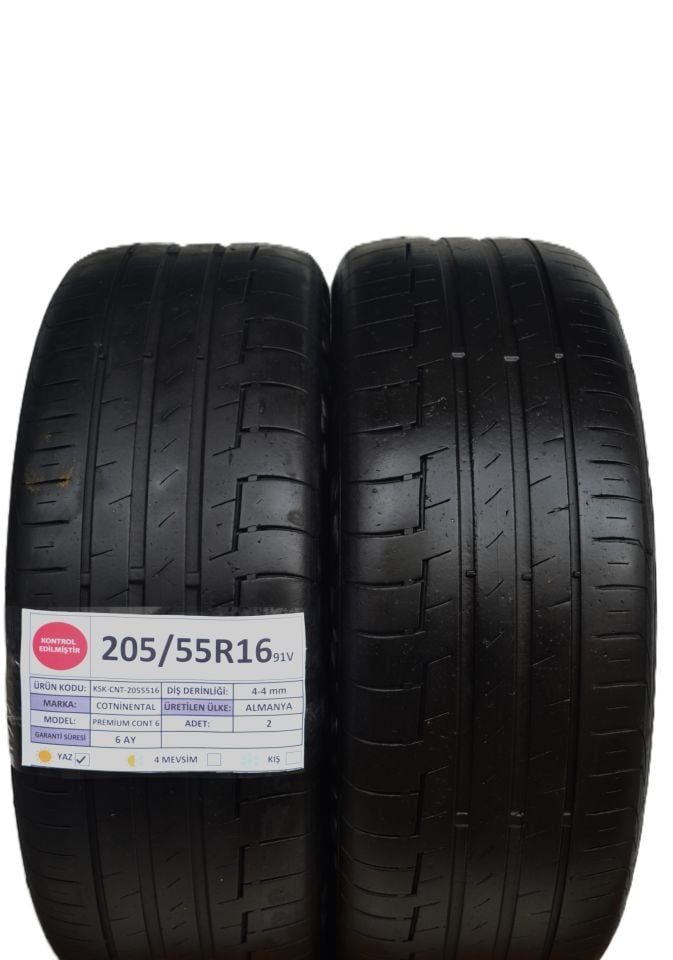 Continental 205/55R16 91V Premium Contact 6 2.El Çift Yaz Lastiği