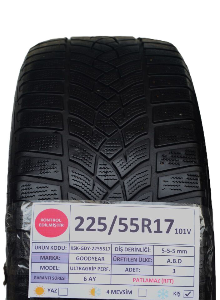 Goodyear 225/55 R17 Ultra Grip Perf 101V RFT Kış 2. El Lastik