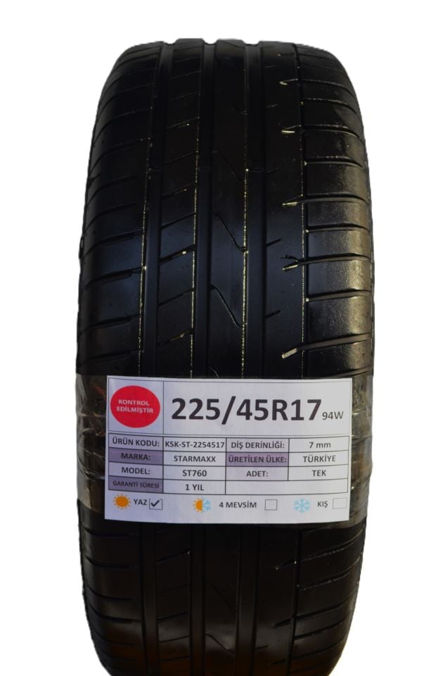 Starmaxx 225/45R17 94W ST760 2.El Tek Yaz Lastiği