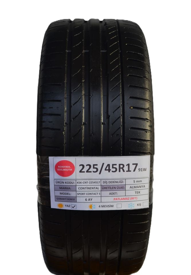 Continental 225/45R17 91W RFT SportContact 5 2.El Tek Yaz Lastiği