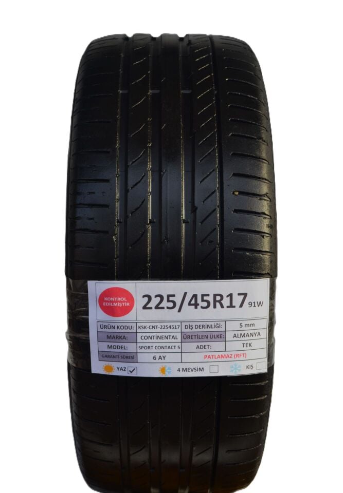 Continental 225/45 R17 Sport Contact 5 91W RFT Yaz 2. El Lastik