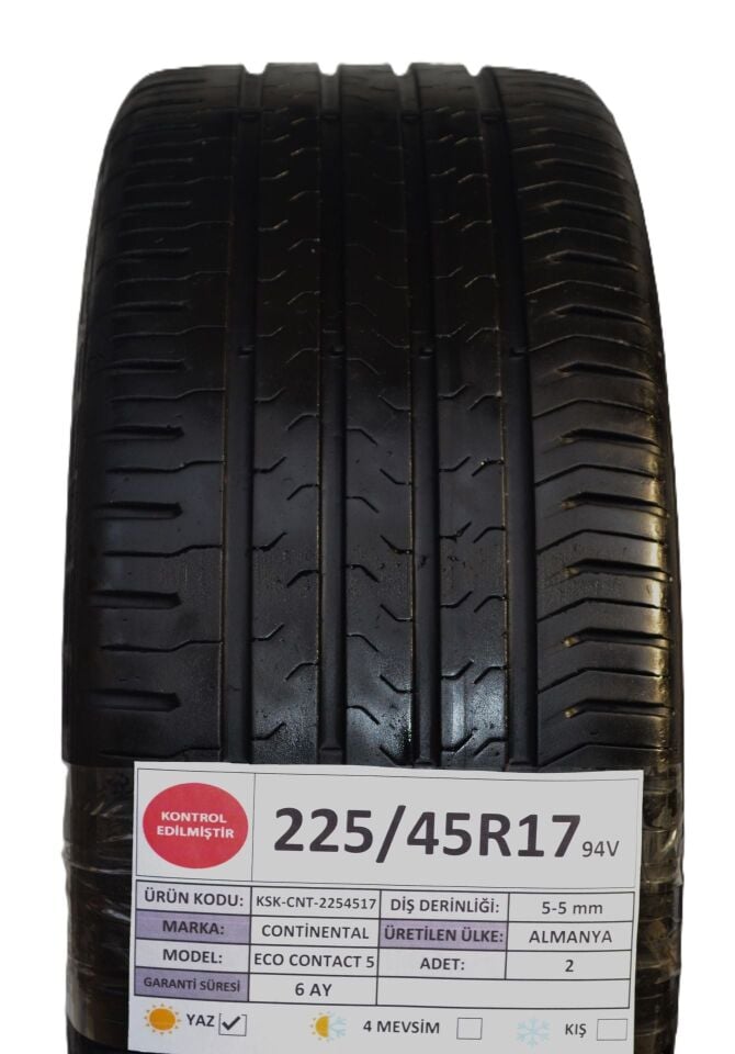 Continental 225/45 R17 Eco Contact 5 94V Yaz 2. El Lastik Çift