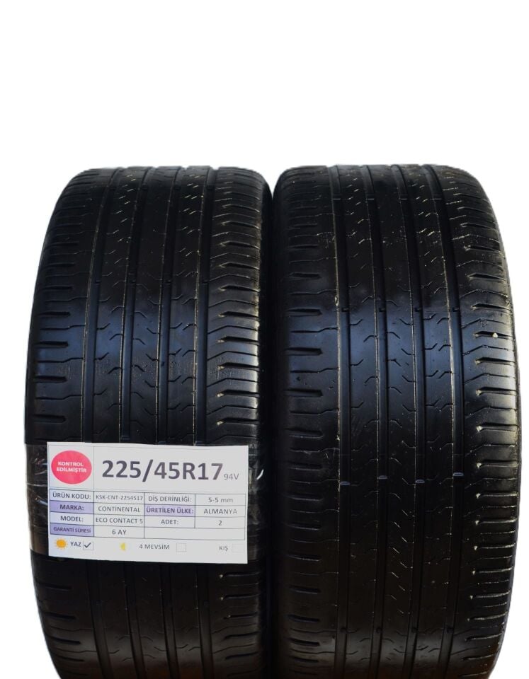 Continental 225/45 R17 Eco Contact 5 94V Yaz 2. El Lastik Çift