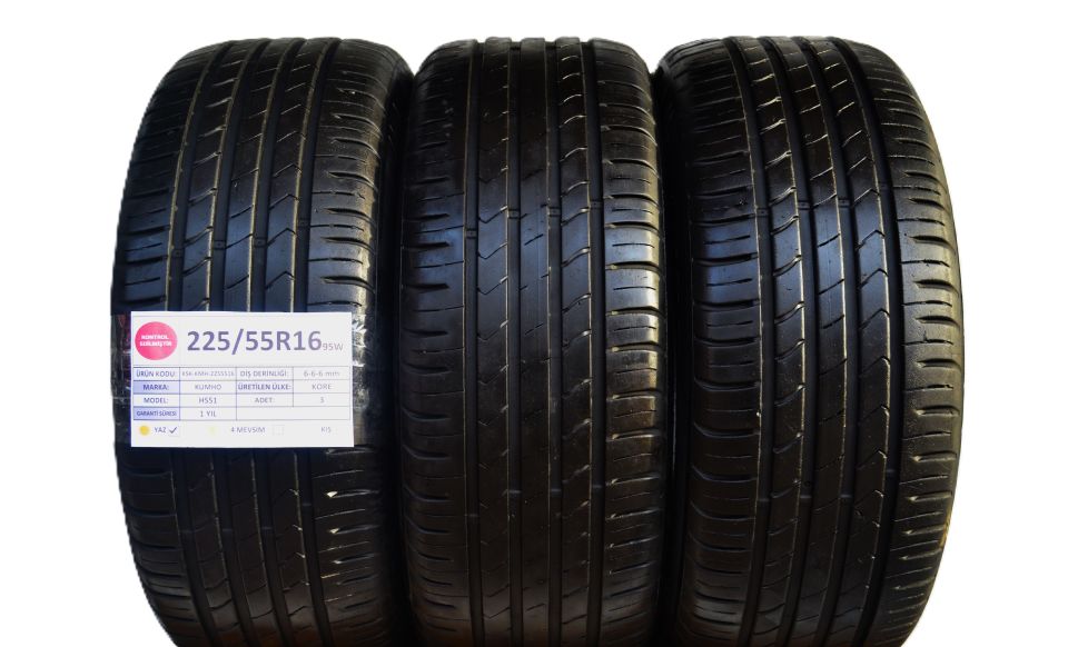 Kumho 225/55R16 95W HS51 2.El 3Adet Yaz Lastiği