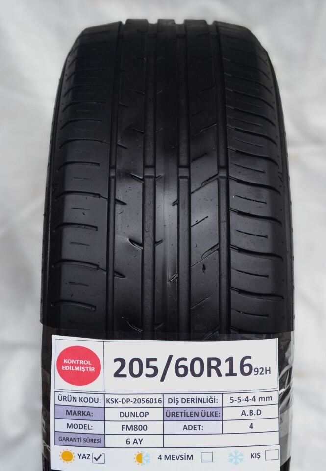 Dunlop 205/60 R16 FM 800 92H Yaz 2. El Lastik Takım