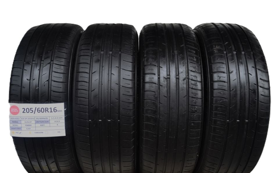 Dunlop 205/60R16 92H FM800 2.El Takım Yaz Lastiği