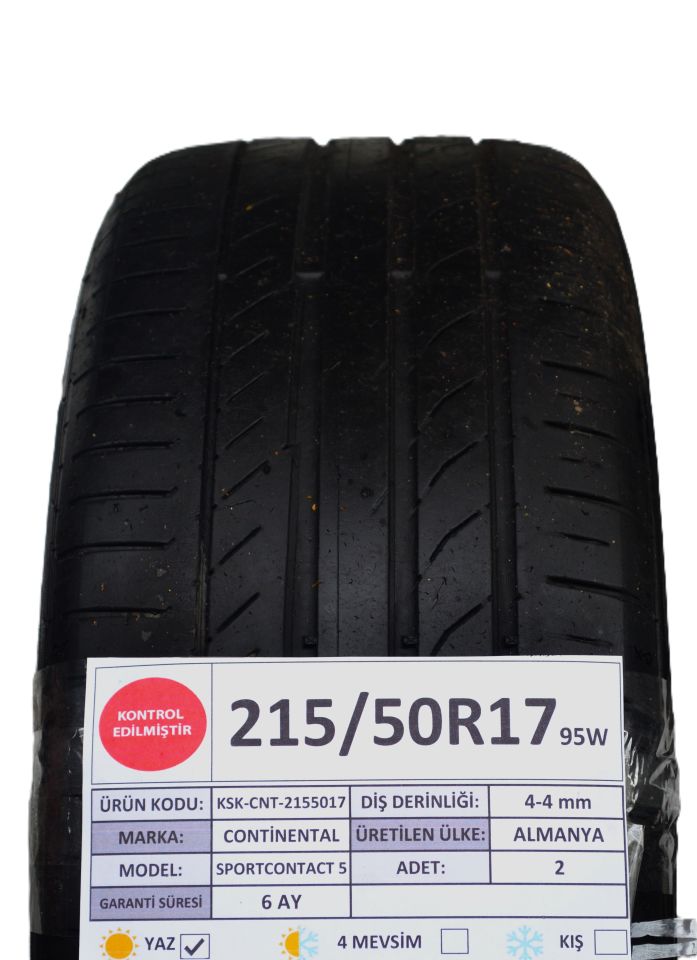 Continental 215/50R17 95W SportContact5 2.El Çift Yaz Lastiği