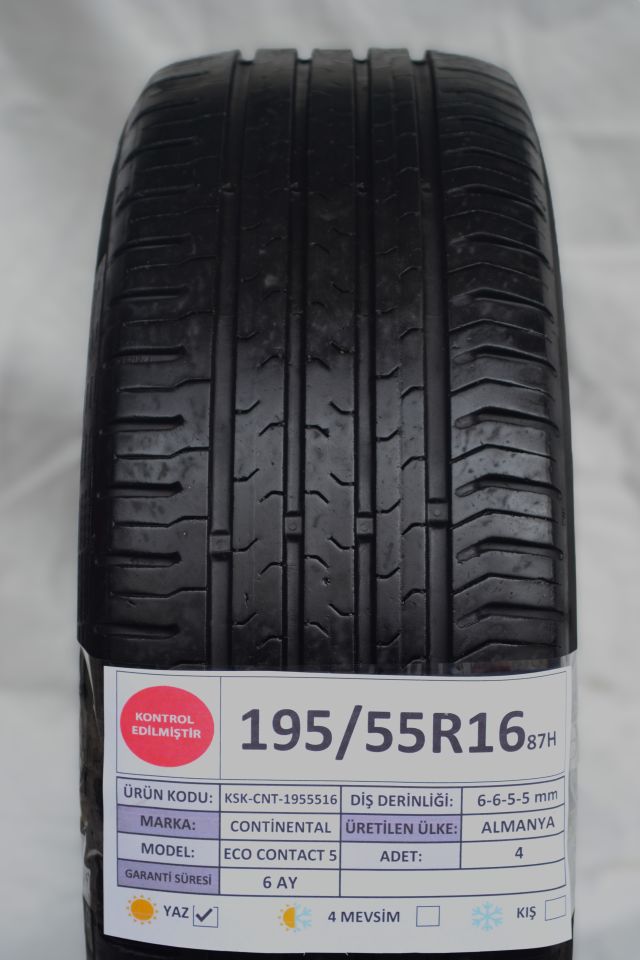 Continental 195/55R16 87H EcoContact 5 2.El Takım Yaz Lastiği