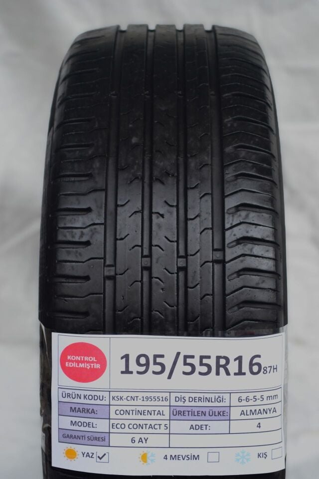 Continental 195/55 R16 Eco Contact 5 87H Yaz 2. El Lastik Takım