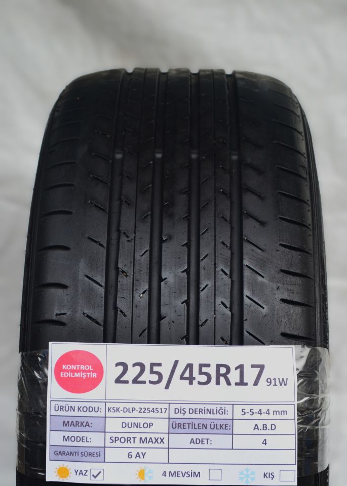 Dunlop 225/45R17 91W SportMax 2.El Takım Yaz Lastiği 2021