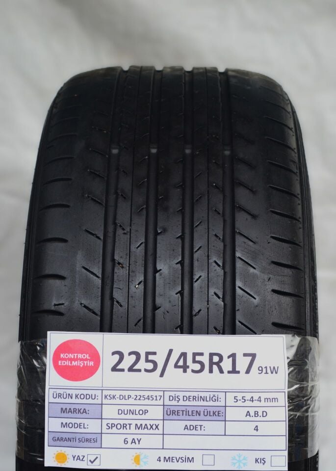 Dunlop 225/45 R17 Sport Max 91W Yaz 2. El Lastik Takım