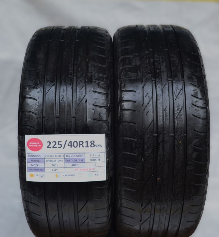 Bridgestone 225/40R18 92W RFT T001 2.El Çift Yaz Lastiği