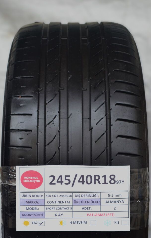 Continental 245/40 R18 97Y RFT Yaz 2. El Lastik Çift