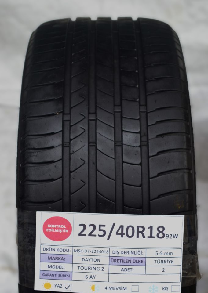 Dayton 225/40R18 92W Touring2 2.El Çift Çıkma Yazlık Lastik 2023