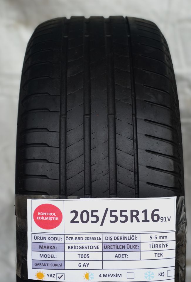 Bridgestone 205/55R16 91V T005 2.El Çift Çıkma Yaz Lastiği 2022