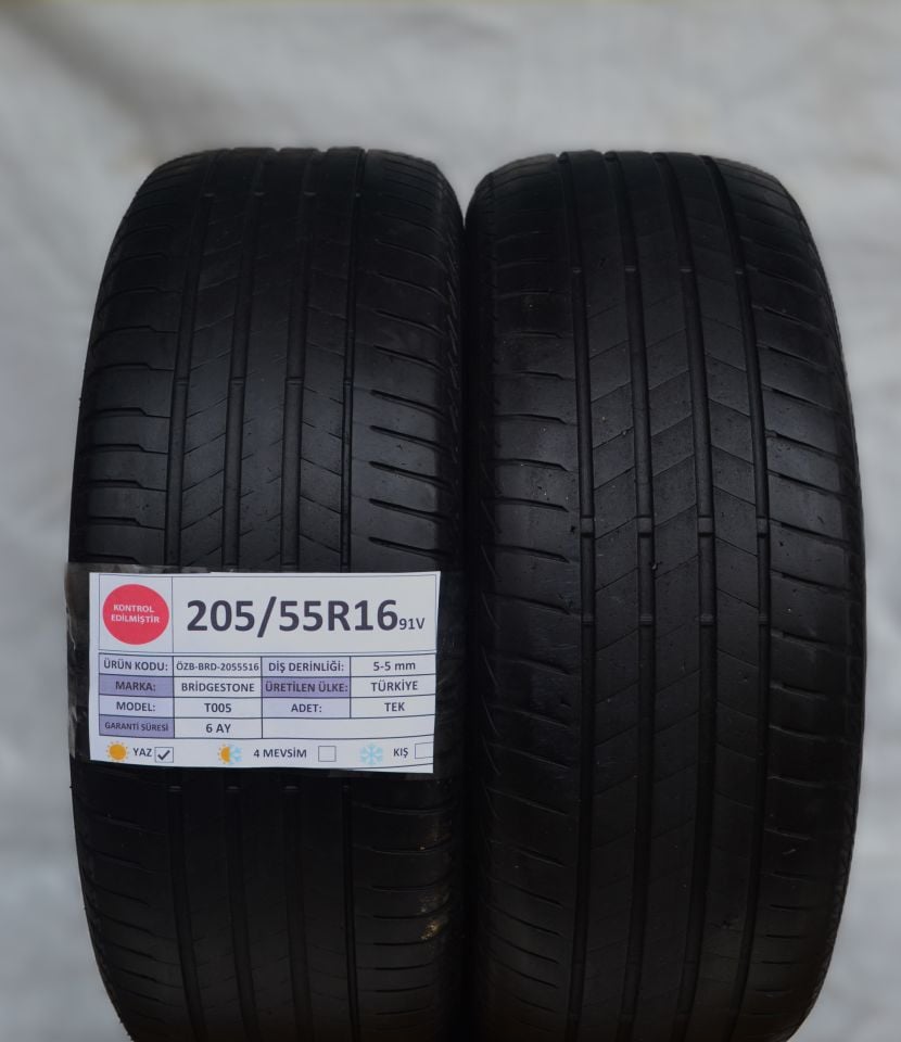 Bridgestone 205/55R16 91V T005 2.El Çift Çıkma Yaz Lastiği 2022
