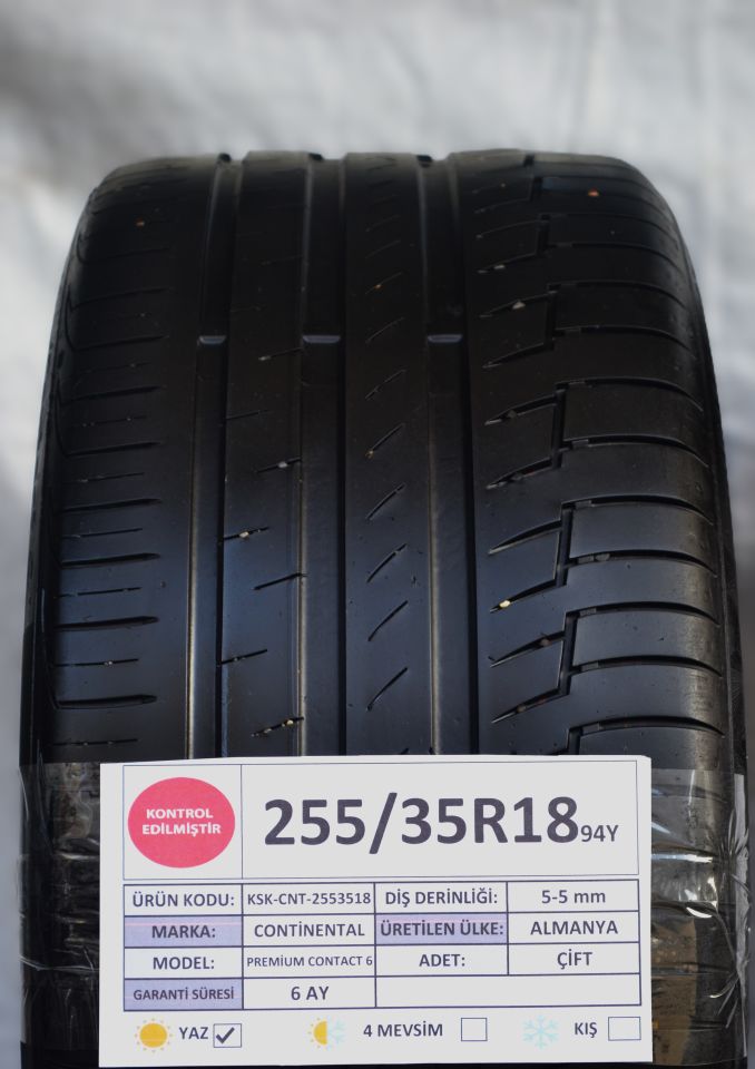 Continental 255/35R18 94Y PremiumContact 6 2.El Çift Çıkma Yaz Lastiği