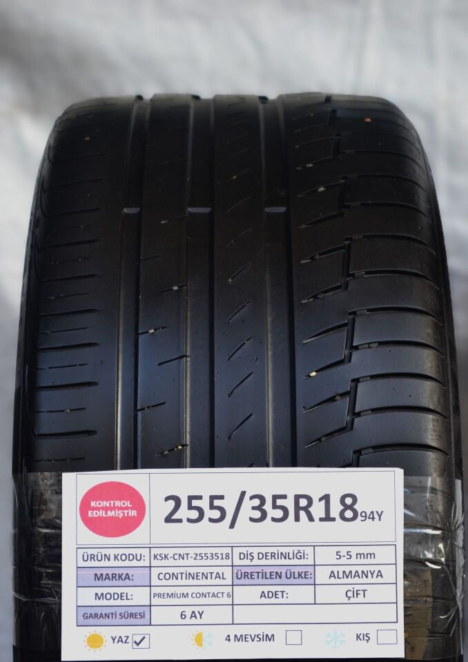Continental 255/35 R18 Premium Contact 6 94Y Yaz 2. El Lastik Çift