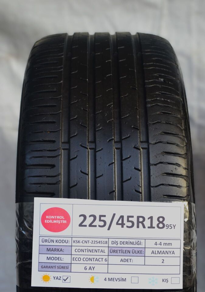 Continental 225/45 R18 Eco Contact 6 95Y Yaz 2. El Lastik Çift