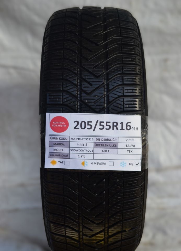 Pirelli 205/55R16 91H SnowControl 3 2.El Tek Kış Lastiği 2024 7mm