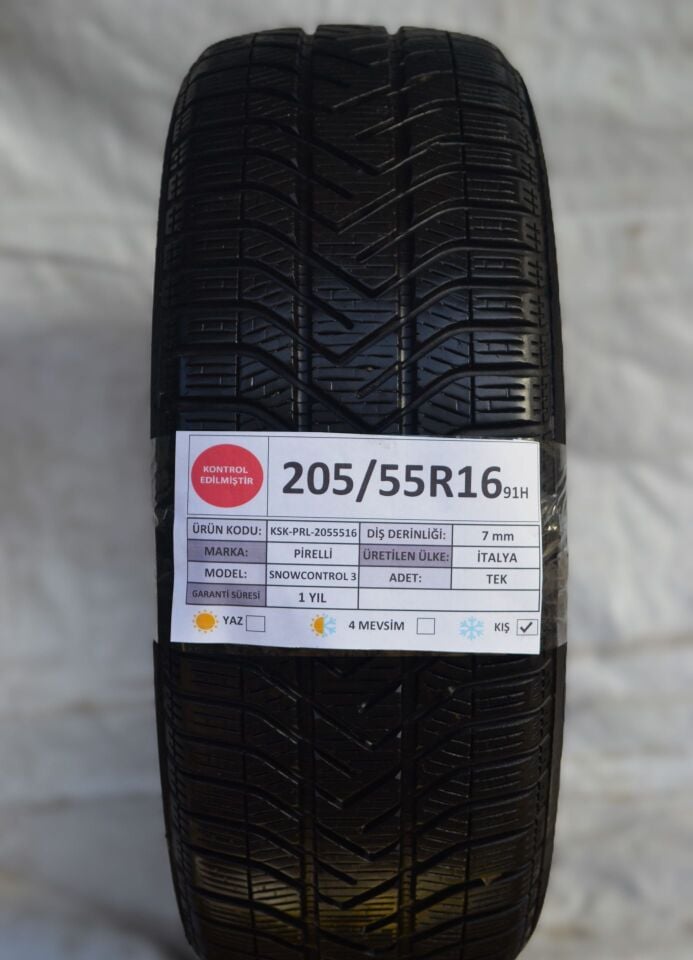 Pirelli 205/55 R16 Snow Control 3 91H Kış 2. El Lastik
