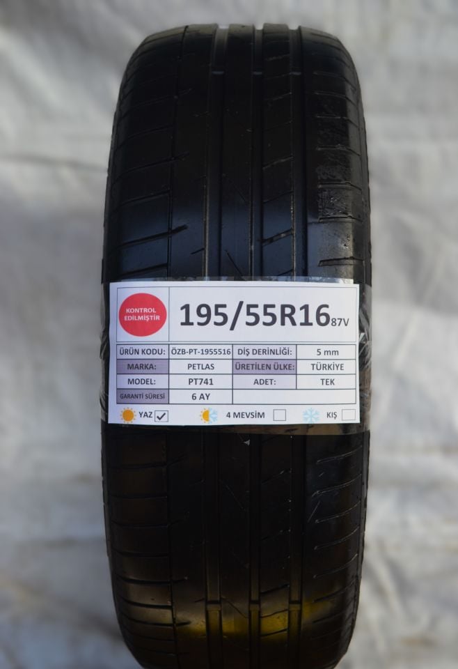 Petlas 195/55R16 87V PT741 2.El Tek Yaz Lastiği 