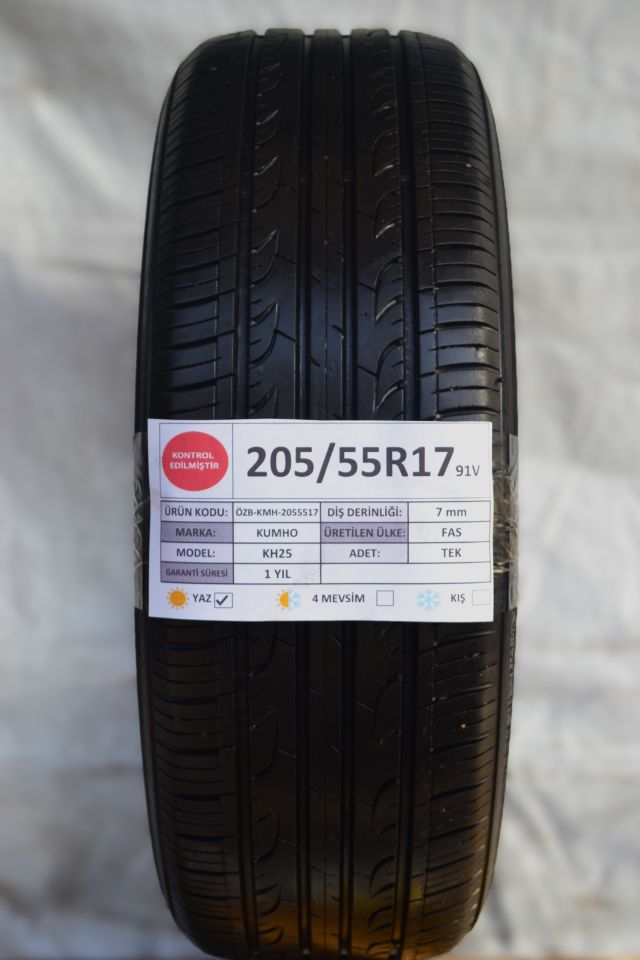 Kumho 205/55R17 91V KH25 2.El Dört Mevsim Tek Lastik 7mm 