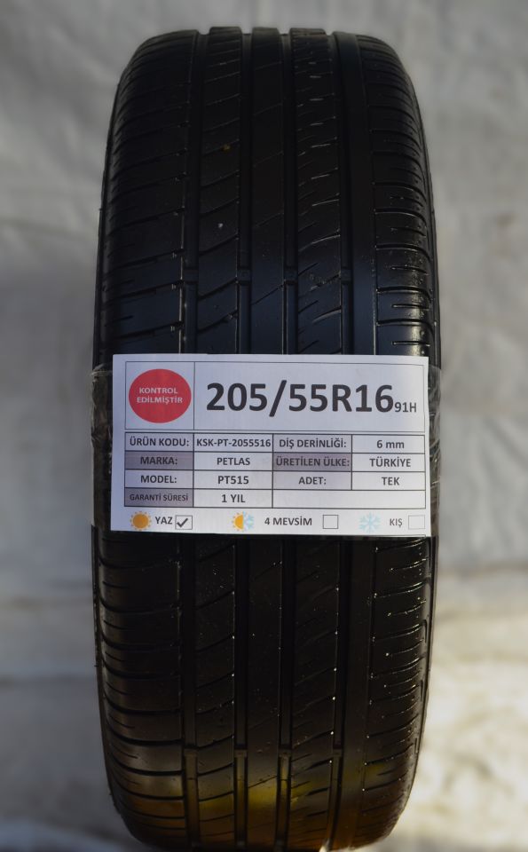 Petlas 205/55R16 91H PT515 2.El Tek Çıkma Yaz Lastiği 2023 6mm