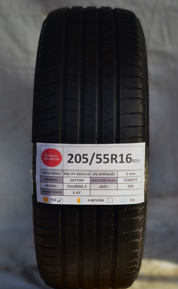 Dayton  205/55R16 91V Touring2 2.El Tek Çıkma Yaz Lastiği 2022 5mm