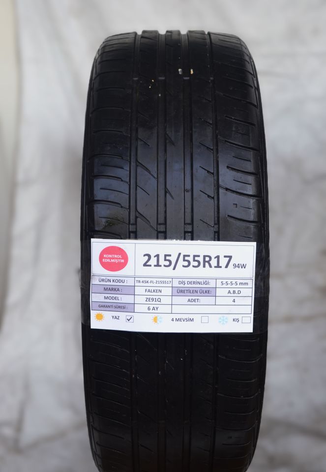 Falken 215/55R17 94W ZE91Q 2.El Takım Çıkma Yaz Lastiği 5mm 2022