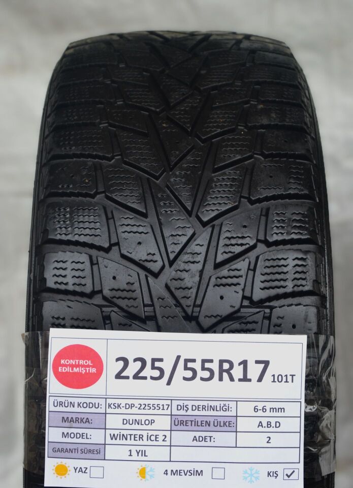 Dunlop 225/55 R17 Winter Ice 2 101T Kış 2. El Lastik Çift