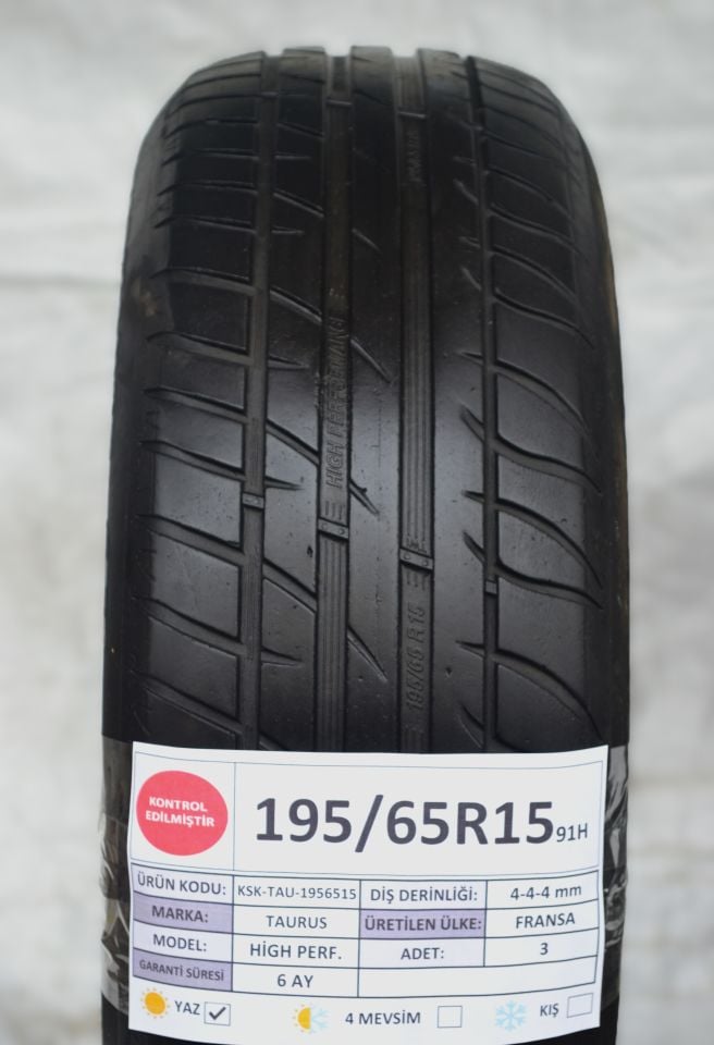 Taurus 195/65R15 91H High Perf. 2.El 3 Adet Yaz Lastiği 2020 