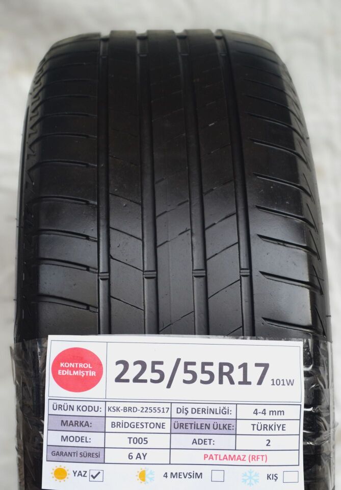 Bridgestone 225/55 R17 T 005 101W RFT Yaz 2. El Lastik Çift