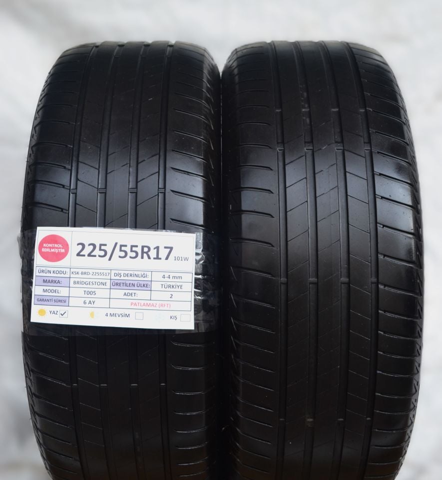 Bridgestone 225/55R17 101W RFT T005 2.El Çift Yazlık Çıkma Lastik 2024 4mm