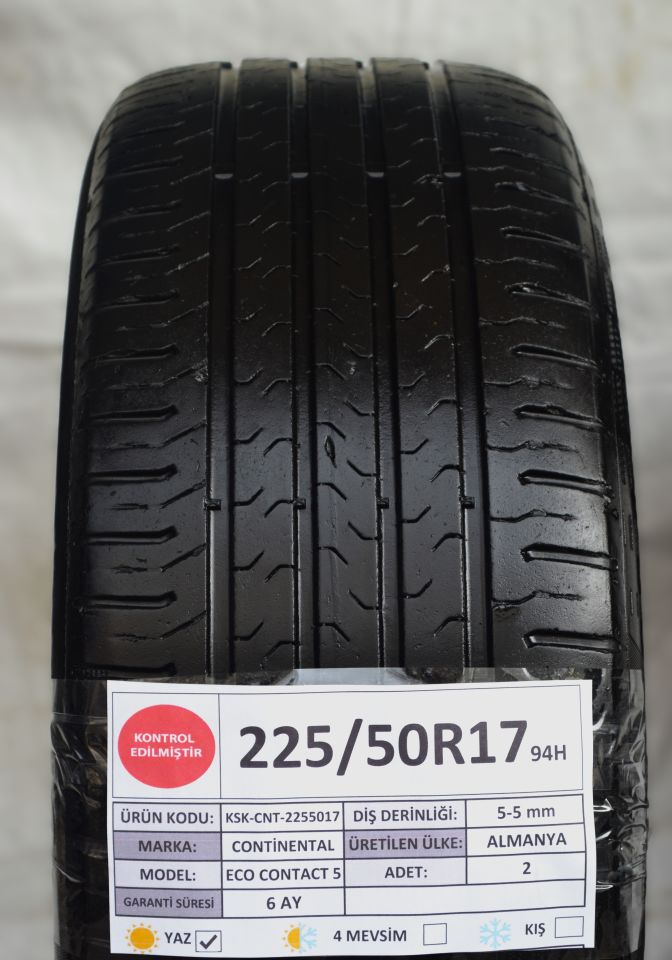Continental 225/50R17 94H EcoContact 5 2.El Çift Çıkma Yaz Lastiği 2020 5mm
