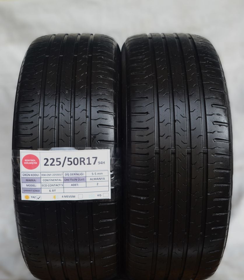 Continental 225/50R17 94H EcoContact 5 2.El Çift Çıkma Yaz Lastiği 2020 5mm