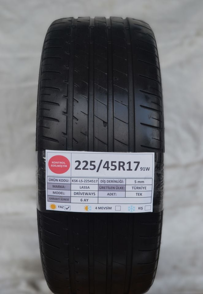 Lassa 225/45R17 91W Driveways 2.El Tek Çıkma Yaz Lastiği 2019 5mm