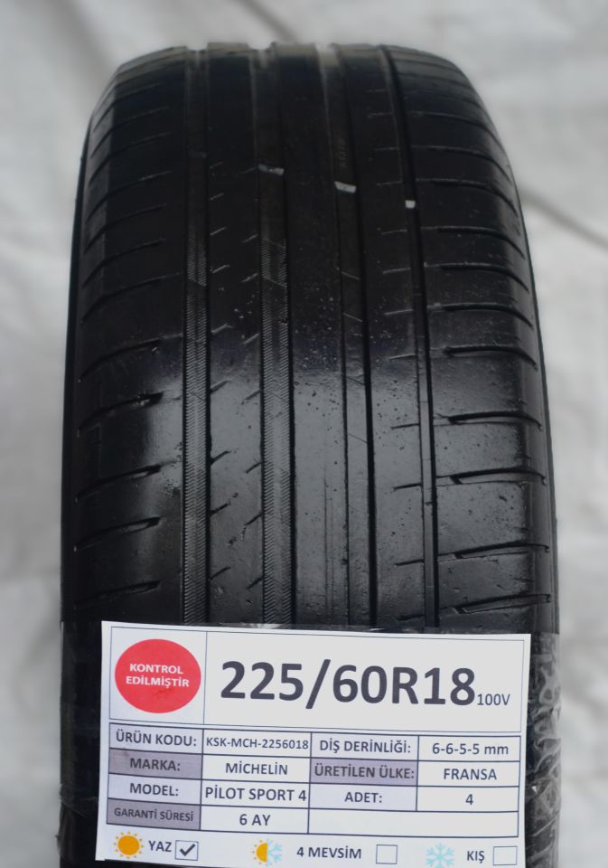 Michelin 225/60R18 100V Pilot Sport4 2.El Takım Çıkma Yaz Lastiği